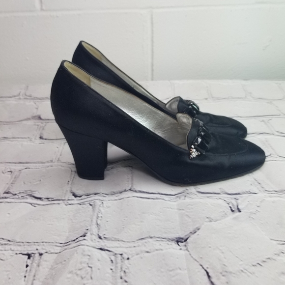 Vtg 90s Casadsi black satin jeweled pumps heels - Picture 4 of 13